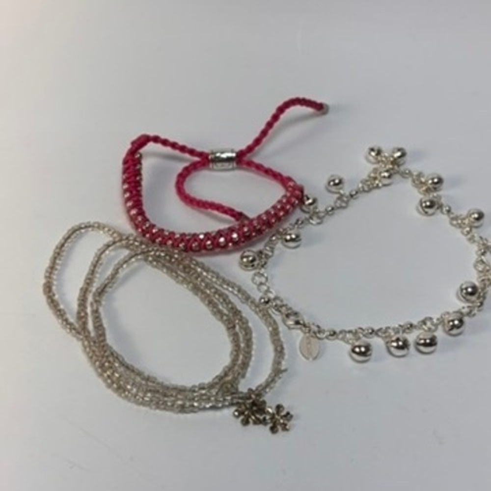 Bracelet Lot Pink Silver Boho Bell Snowflake Bead Y2K Streetwear 3pc